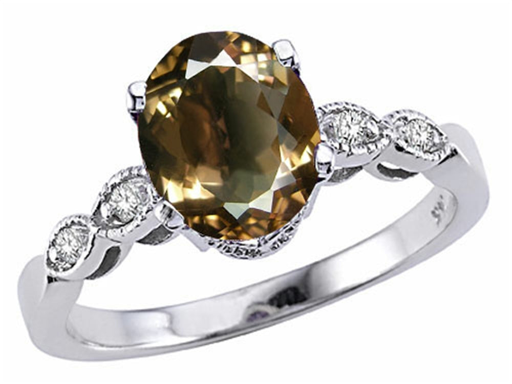 Tommaso Design Oval 8x6mm Genuine Smoky Quartz Ring