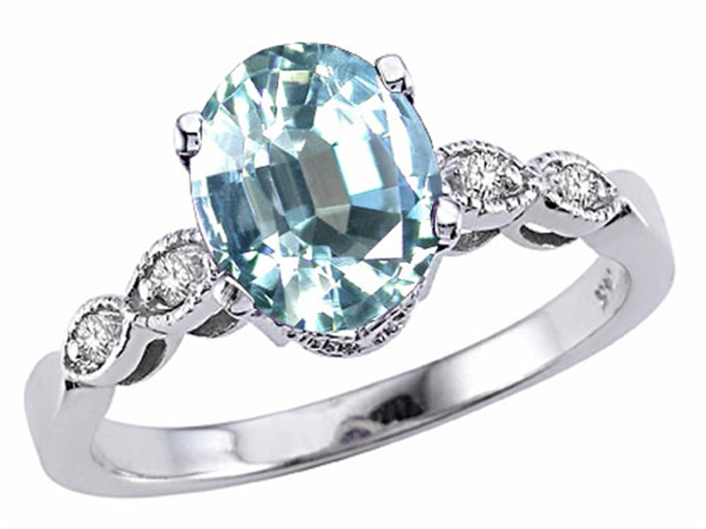 Tommaso Design Genuine 8x6 Aquamarine Ring