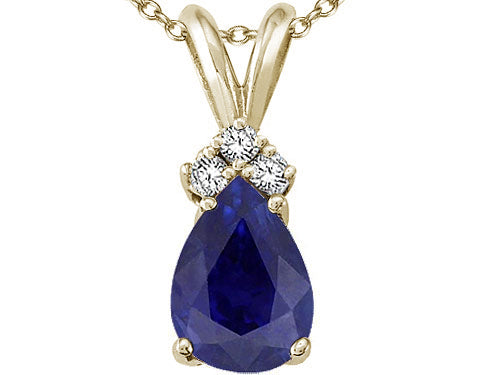 Tommaso Design™ Pear Shape 8x6mm Genuine Sapphire Pendant Necklace