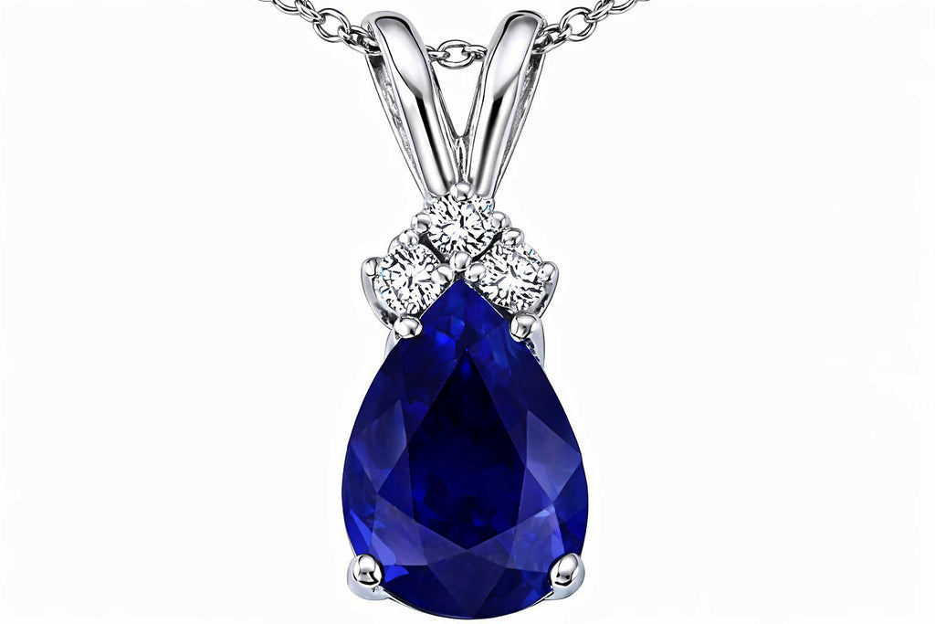 Tommaso Design Pear Shape 8x6mm Genuine Sapphire Pendant Necklace