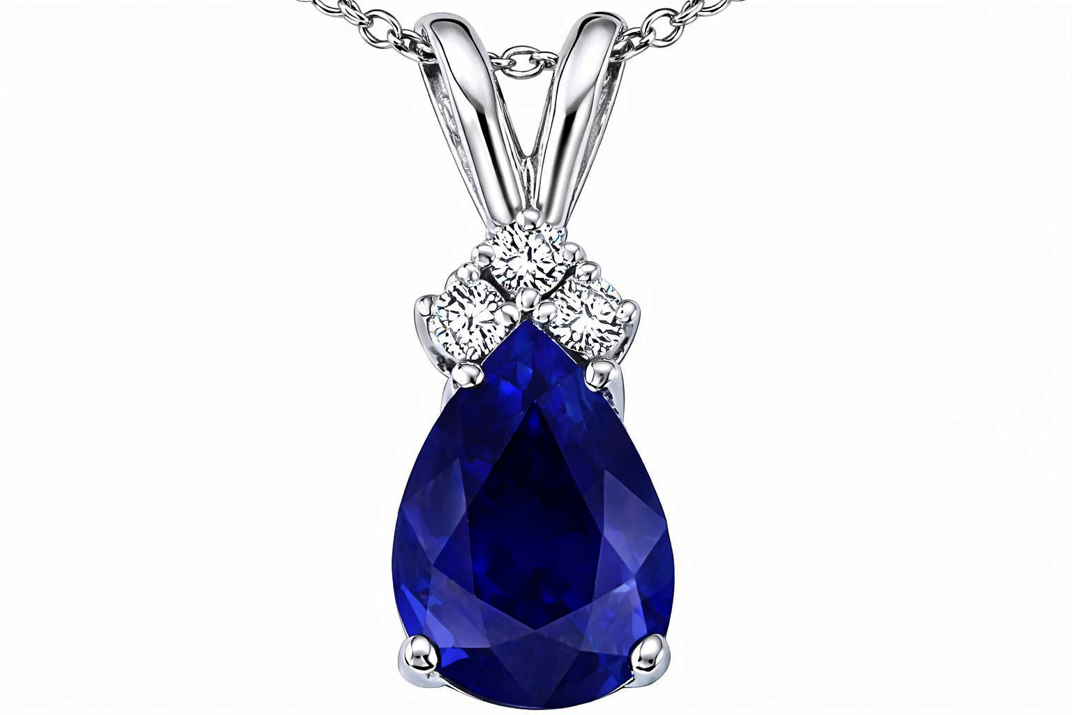 Tommaso Design Pear Shape 8x6mm Genuine Sapphire Pendant Necklace
