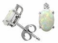 Tommaso Design Genuine Oval Opal and Diamond Earrings Studs