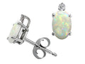 Tommaso Design Genuine Opal and Diamond Earrings Studs