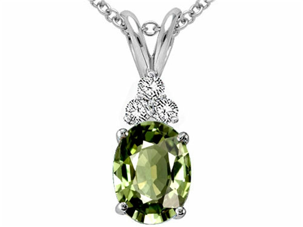 Tommaso Design Oval Genuine Green Sapphire Pendant Necklace