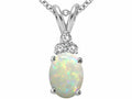 Tommaso Design Genuine Opal Oval 8x6 and Diamond Pendant Necklace