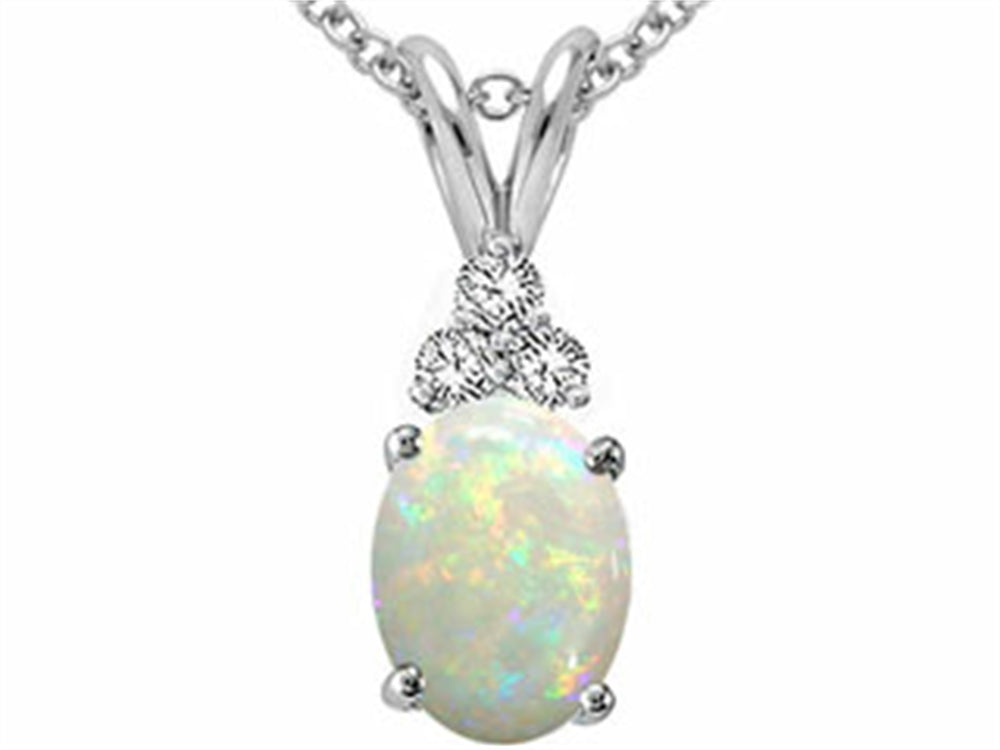 Tommaso Design Genuine Opal Oval 8x6 and Diamond Pendant Necklace