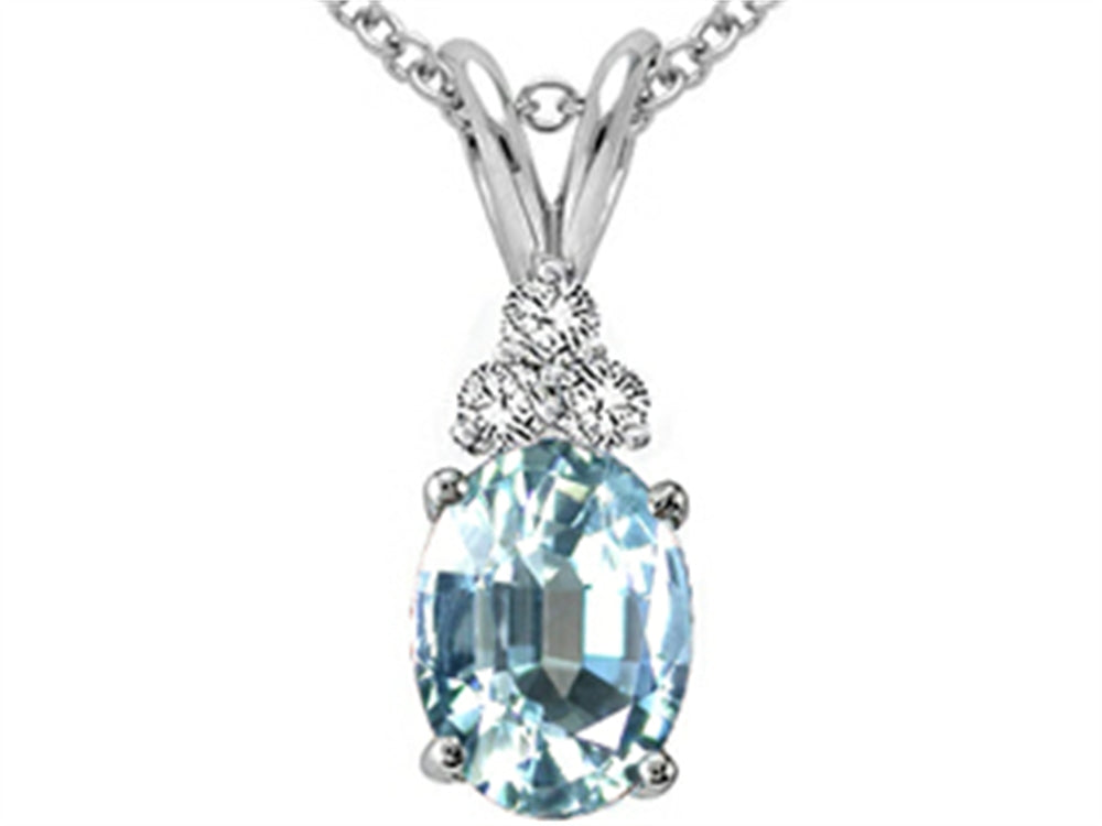 Tommaso Design Oval 7x5mm Genuine Aquamarine Pendant Necklace