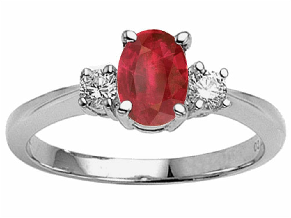 Tommaso Design Oval Genuine Ruby and Diamond Engagement Ring