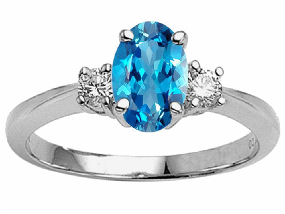 Tommaso Design Oval 9x7 mm Genuine Blue Topaz Engagement Ring