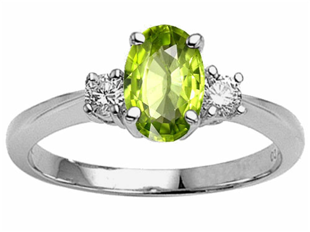 Tommaso Design 9x7mm Oval Genuine Peridot Engagement Ring