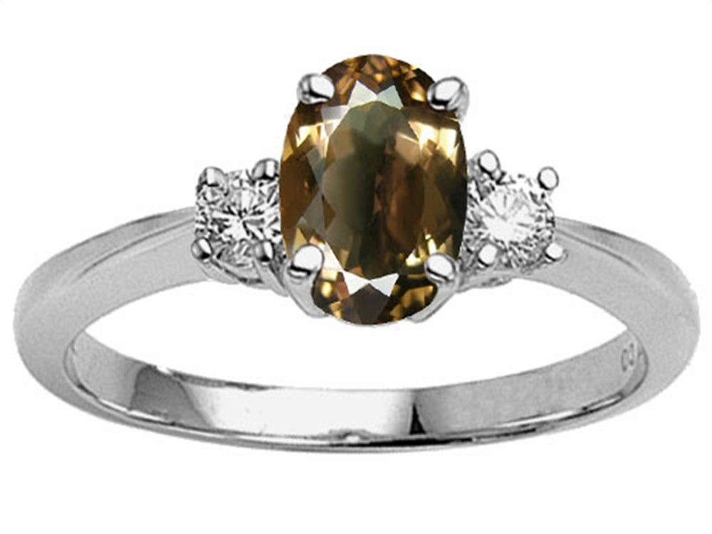 Tommaso Design Oval 9x7 mm Genuine Smoky Quartz Engagement Ring