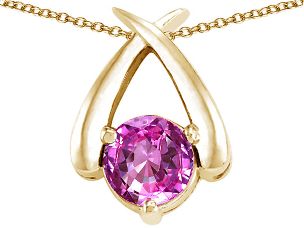 Tommaso Design™ Round 7mm Created Pink Sapphire Pendant Necklace