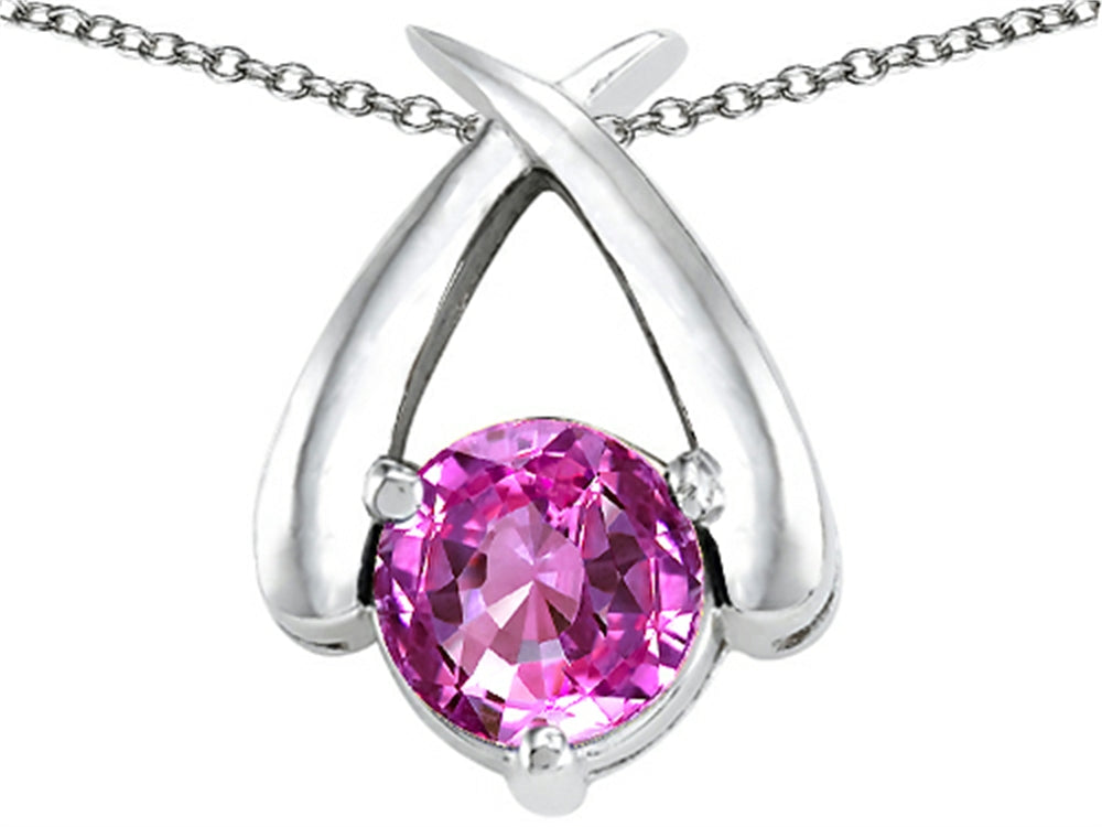 Tommaso Design™ Round 7mm Created Pink Sapphire Pendant Necklace