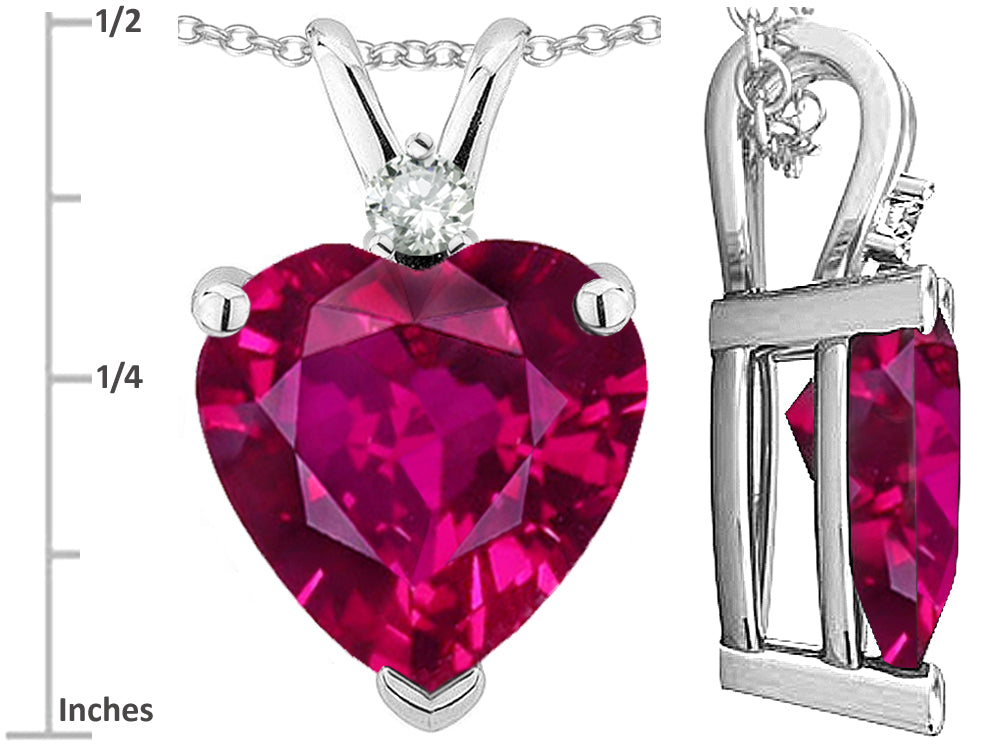 Star K 8mm Heart Shape Created Ruby Heart Pendant Necklace