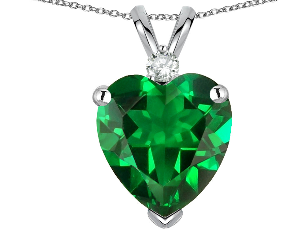 Star K Heart Shape Simulated Emerald Pendant Necklace