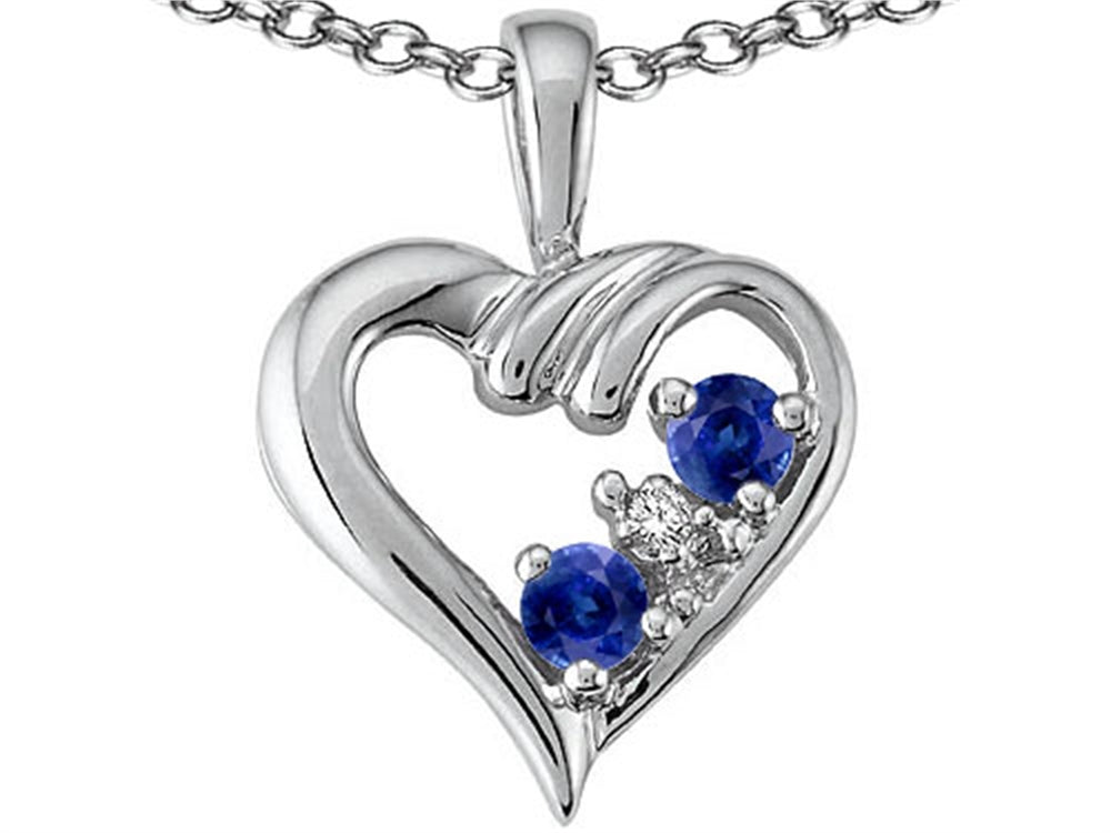 Tommaso Design™ Genuine Sapphire and Diamond Heart Pendant Necklace