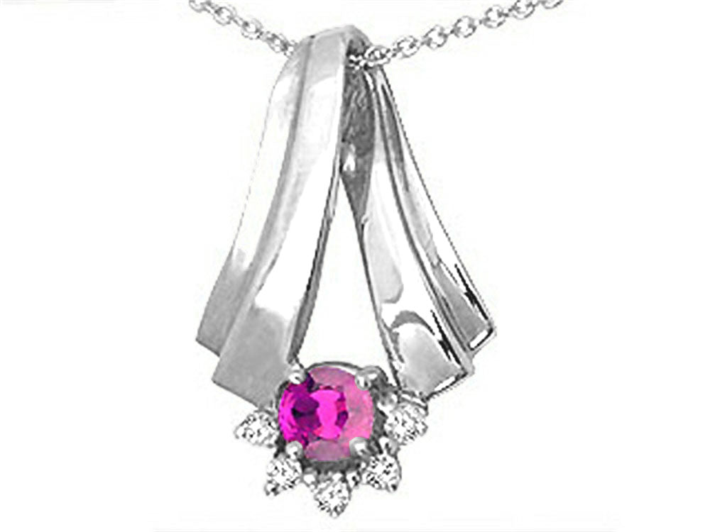 Tommaso Design™ Round 5mm Genuine Pink Tourmaline Pendant Necklace
