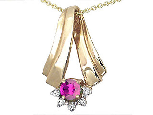 Tommaso Design Round 5mm Genuine Pink Tourmaline Pendant Necklace