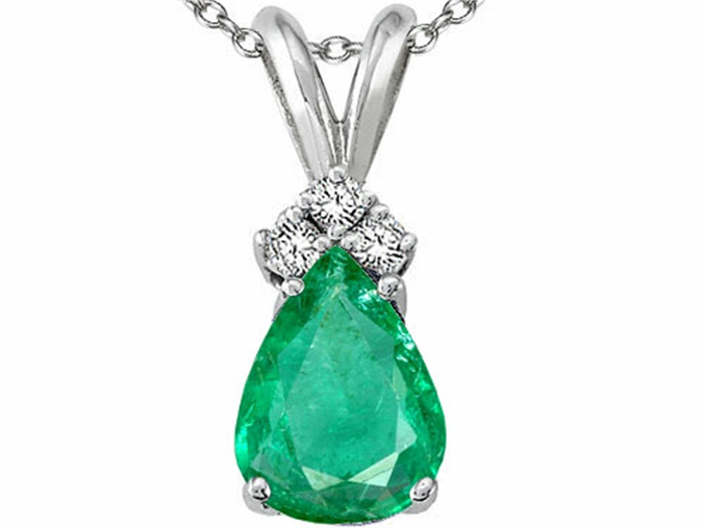 Tommaso Design Pear Shape Genuine Emerald Pendant Necklace