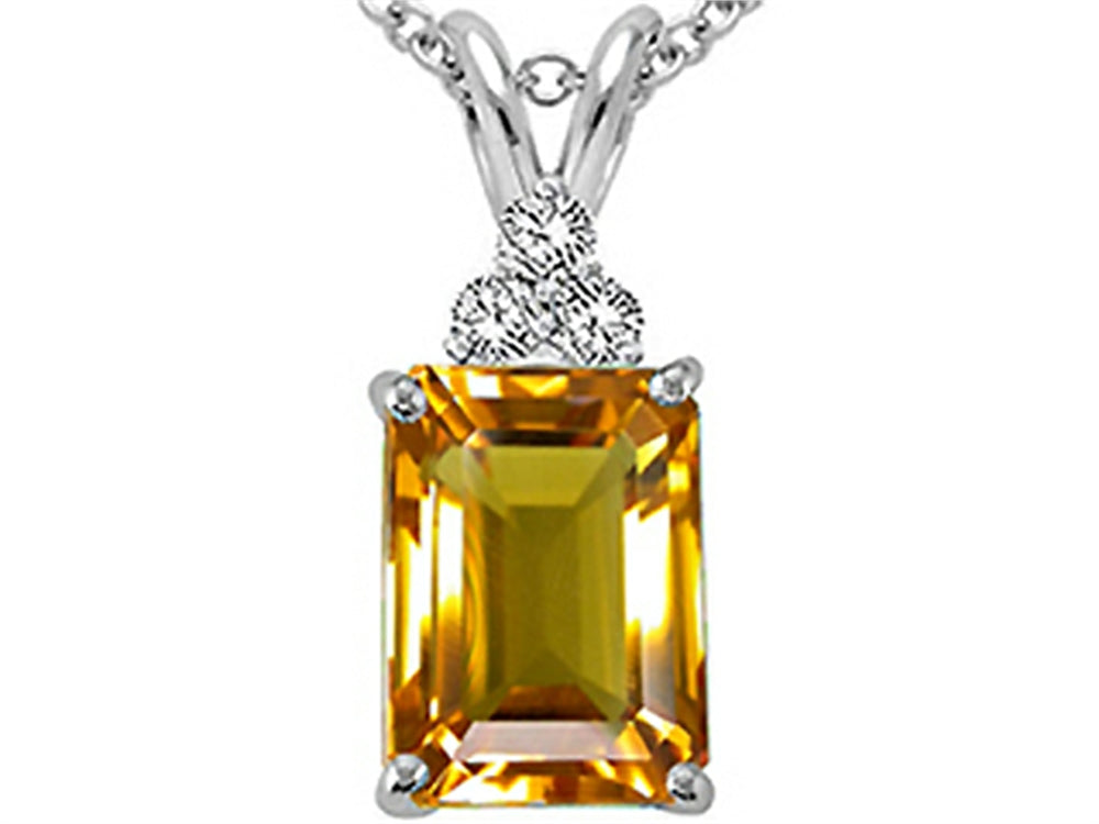 Tommaso Design Emerald Cut 8x6mm Genuine Citrine Pendant Necklace