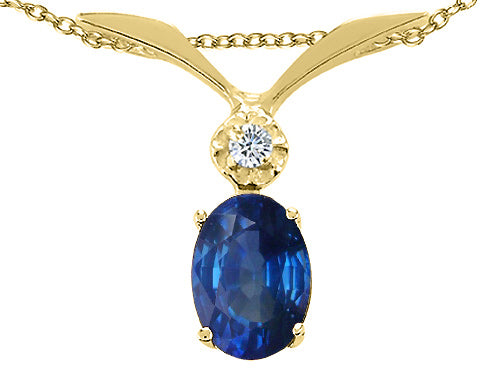 Tommaso Design™ Oval 7x5mm Genuine Sapphire Pendant Necklace