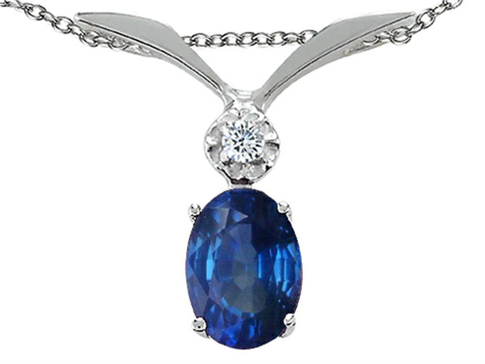 Tommaso Design Oval 7x5mm Genuine Sapphire Pendant Necklace