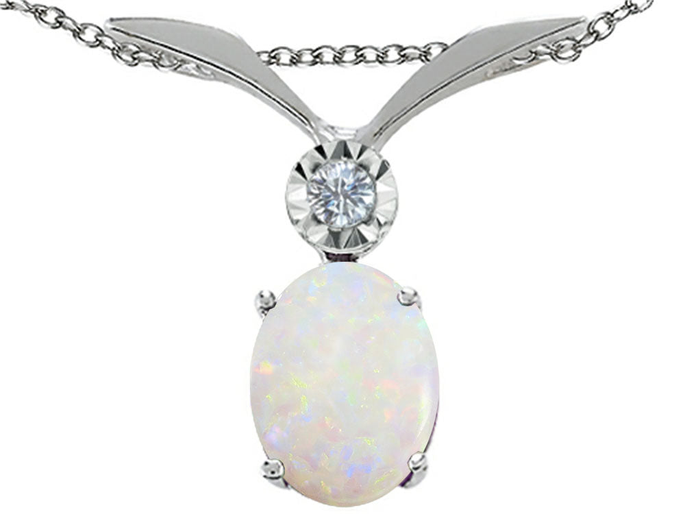 Tommaso Design Oval 7x5 mm Genuine Opal Pendant Necklace