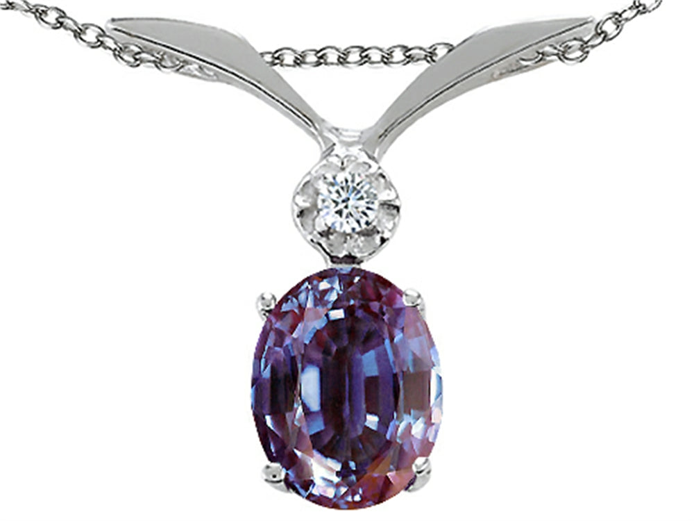 Tommaso Design Oval 7x5mm Simulated Alexandrite Pendant Necklace