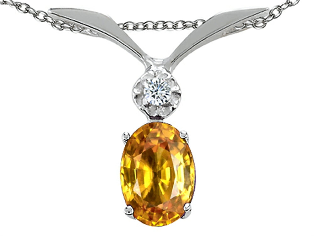 Tommaso Design Oval 7x5mm Genuine Yellow Sapphire Pendant Necklace