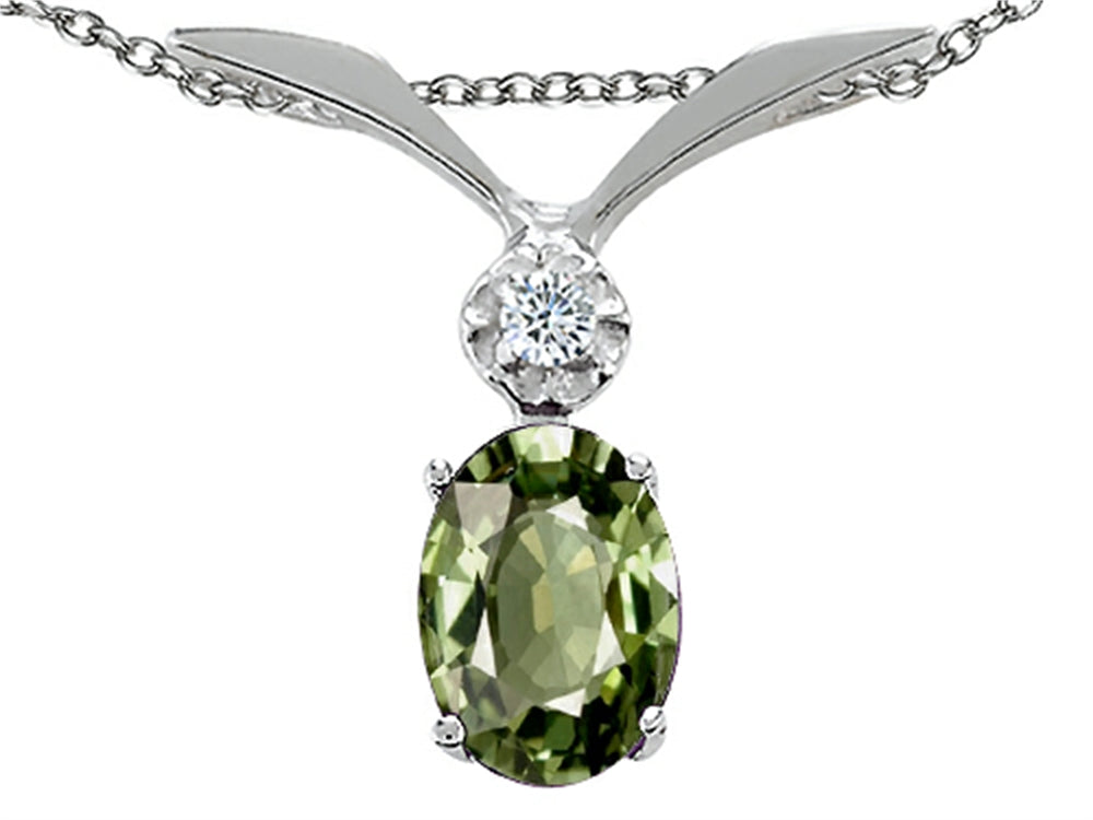 Tommaso Design Oval 7x5mm Genuine Green Sapphire Pendant Necklace