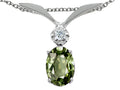 Tommaso Design Oval 7x5mm Genuine Green Sapphire Pendant Necklace