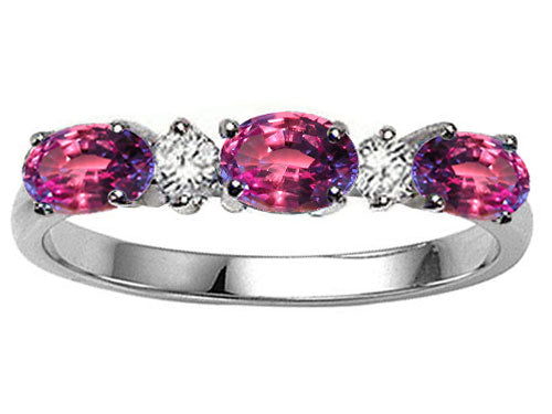 Tommaso Design Oval 5x3mm Simulated Alexandrite three stone oval band