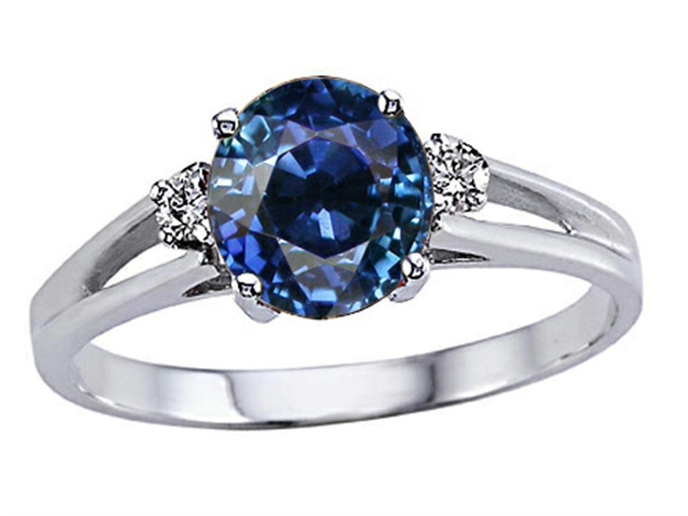 Tommaso Design Round Created Blue Sapphire Ring