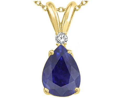 Tommaso Design™ Pear Shape 8x6mm Genuine Sapphire Pendant Necklace