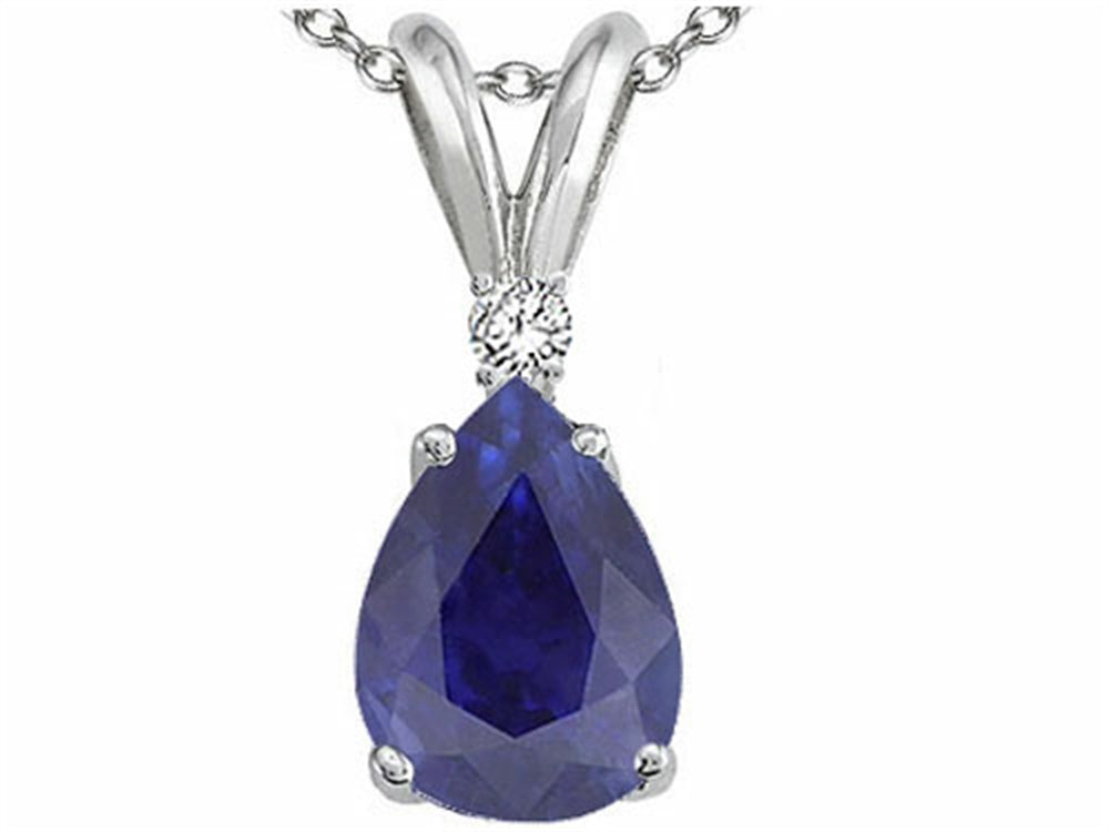 Tommaso Design Pear Shape 8x6mm Genuine Sapphire Pendant Necklace