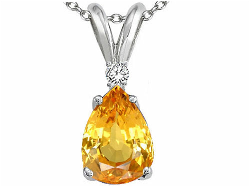 Tommaso Design Pear Shape 8x6mm Genuine Yellow Sapphire Pendant Necklace