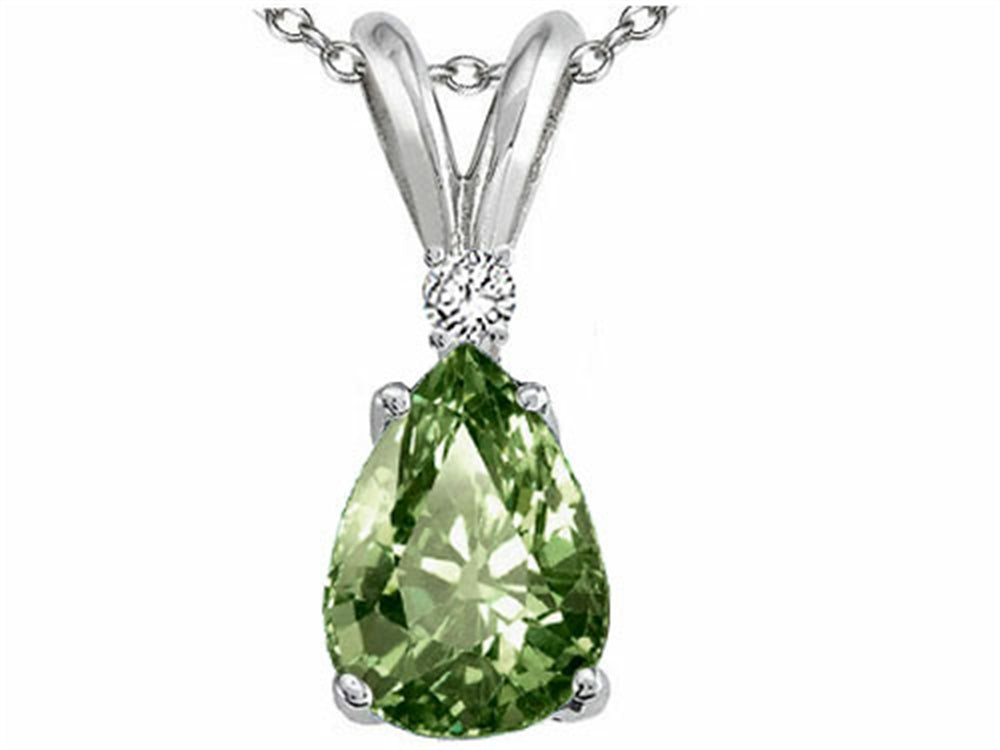 Tommaso Design Pear Shape 8x6mm Genuine Green Sapphire Pendant Necklace