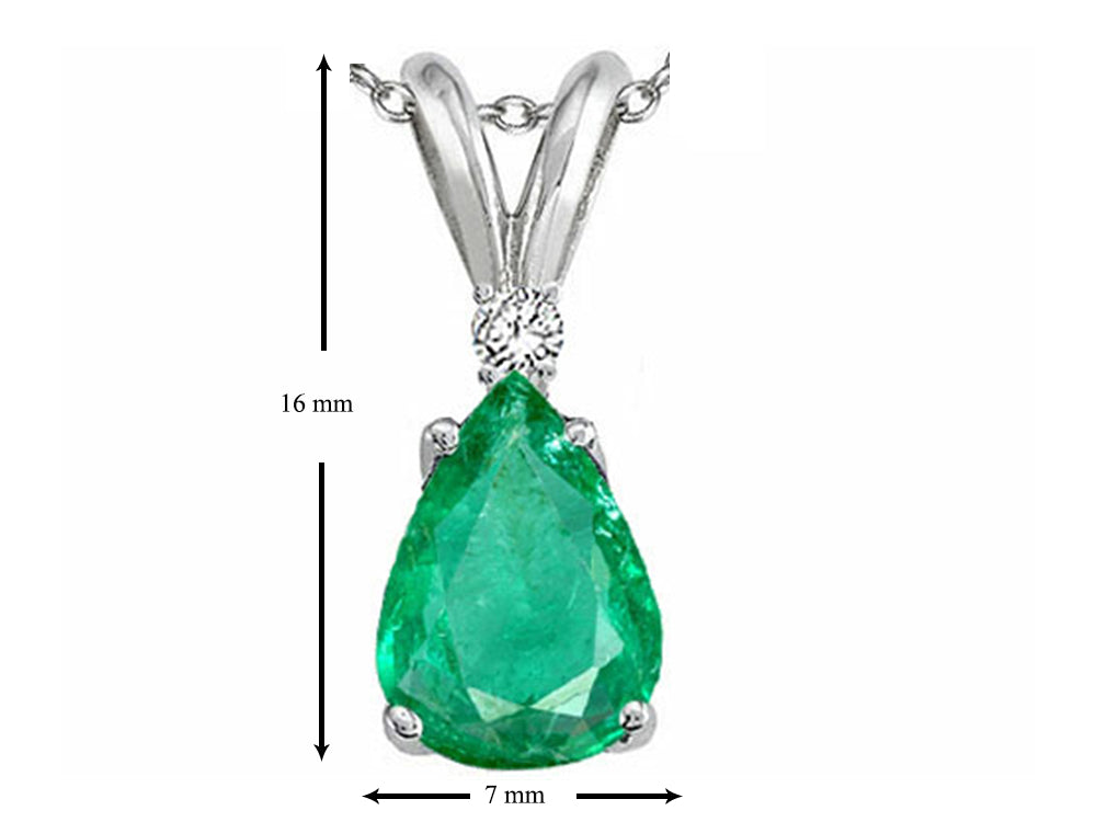 Tommaso Design Pear Shape 8x6mm Genuine Emerald Pendant Necklace