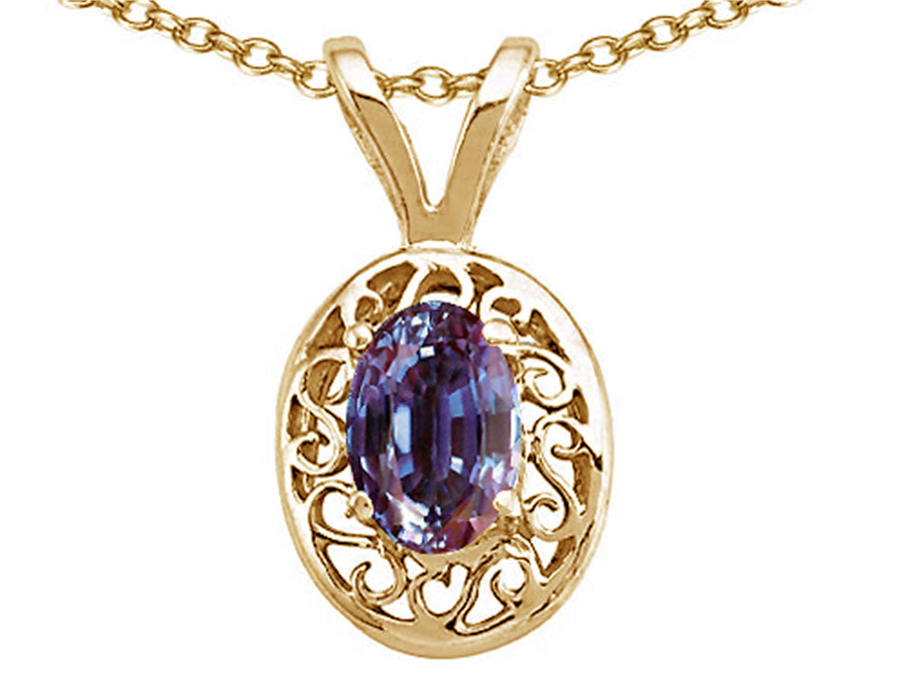 Tommaso Design Oval Simulated Alexandrite Pendant Necklace