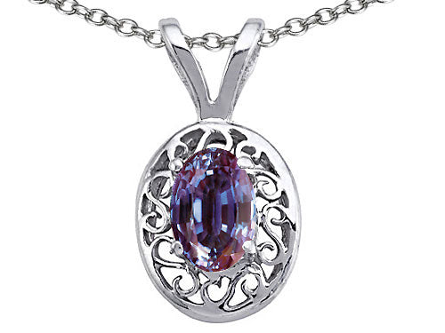 Tommaso Design Oval Simulated Alexandrite Pendant Necklace