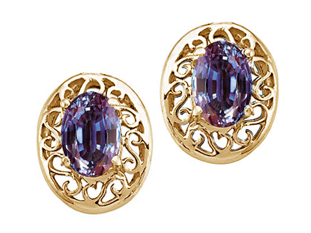 Tommaso Design Oval 6x4mm Simulated Alexandrite Earrings