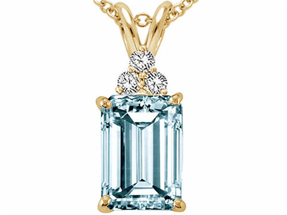 Tommaso Design Emerald Cut 8x6mm Genuine Aquamarine Pendant Necklace
