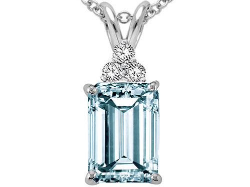 Tommaso Design Emerald Cut 8x6mm Genuine Aquamarine Pendant Necklace