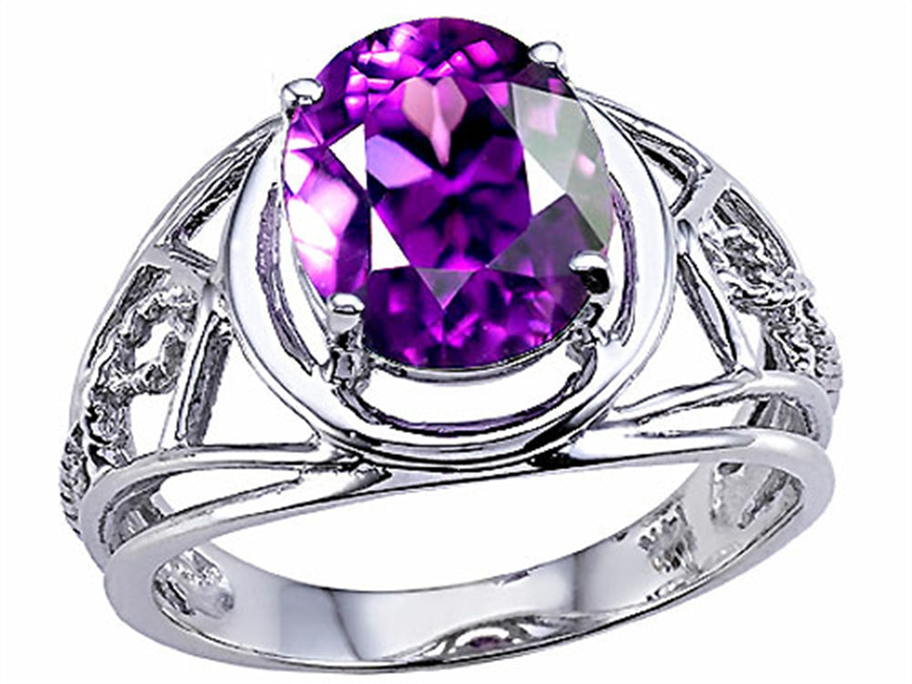 Tommaso Design Large Oval Genuine Amethyst Ring