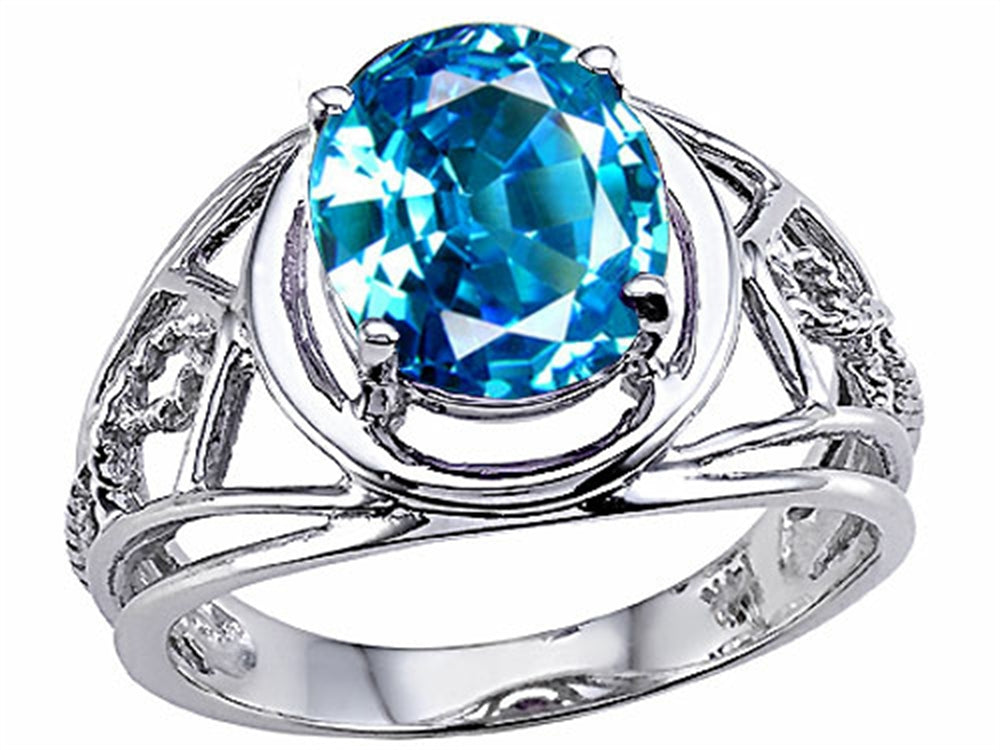 Tommaso Design Oval 10x8 mm Genuine Large Blue Topaz Ring