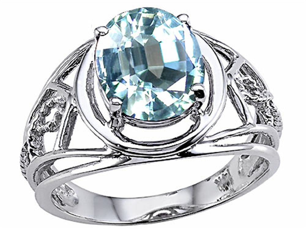 Tommaso Design Genuine Large Oval Aquamarine Ring