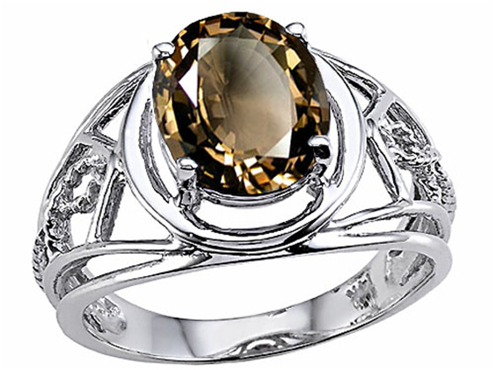 Tommaso Design Oval 10x8 mm Genuine Large Smoky Quartz Ring