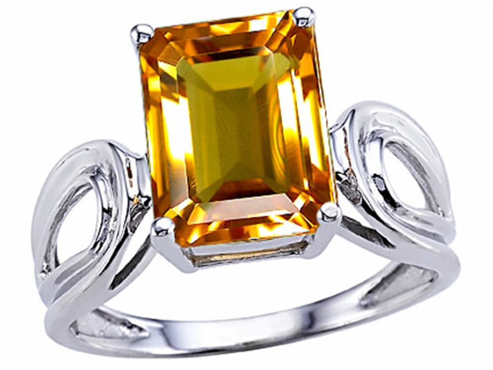 Tommaso Design Emerald Cut 10x8 mm Genuine Large Citrine Ring