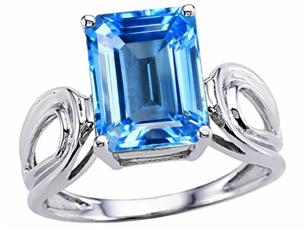 Tommaso Design Emerald Cut 10x8 mm Genuine Large Blue Topaz Ring