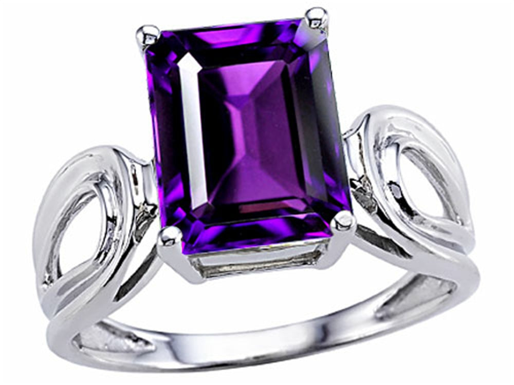 Tommaso Design Large Emerald Cut Genuine Amethyst Ring